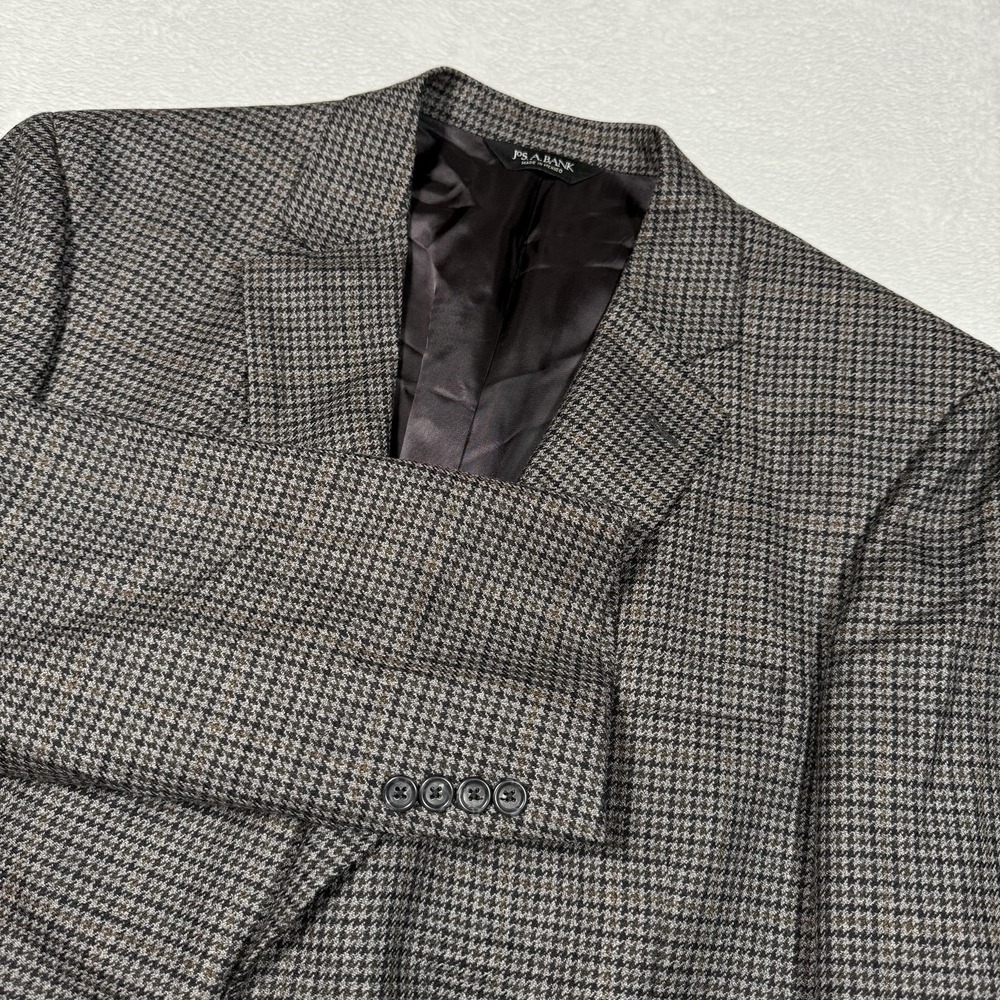 Jos. A. Bank Blazer Mens 44L Gray Brown‎ Houndstooth Wool Sport Coat Two Button